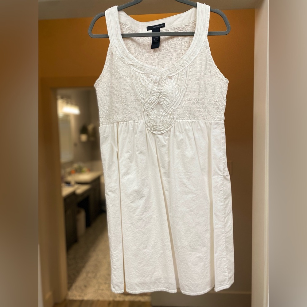 Calvin Klein White Sleeveless Dress with Textured Detail
